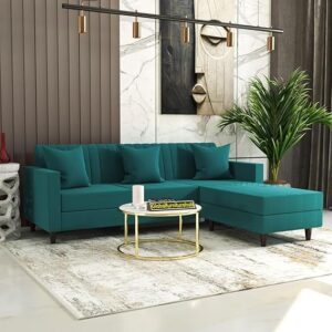 4 Seater - L Shape Convertible Sofa Set for Living Room Furniture Sets 3 Piece Small Sofa, Modular Sectional Couch for Small Space, Upholstery-Velvet Fabric (Aqua Blue)