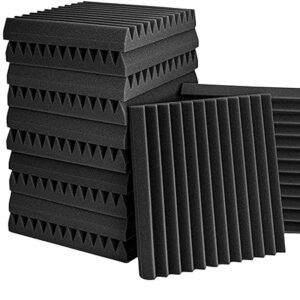 Cambik 12 Pack Wedge Acoustic Foam Panels Soundproof Studio Wall Tiles Sound Absorbing Home Studio Office Insulation Fire Resistant Sound Proof Padding Sound Treatment Foam 12”X12”X2” (Pack of 12)